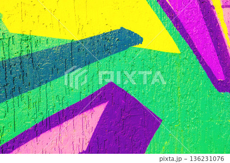 Abstract Geometric Street Art in Green, Yellow, Purple, Pink with 90s, Neon Style Elements 136231076