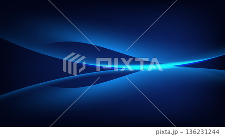 blue abstract background with glowing waves of light and sleek curves on dark navy backdrop for technology and business design 136231244