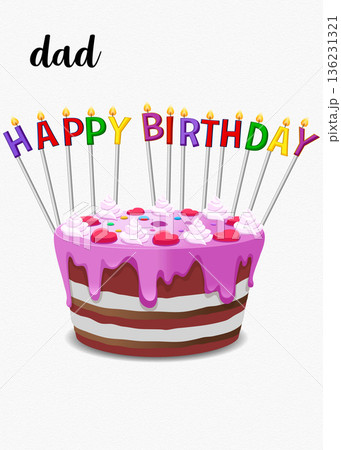 Happy birthday Dad cake with candles and colorful lettering design Happy birthday Dad cake with candles and colorful lettering design 136231321