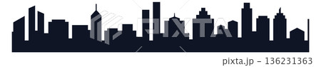 Downtown panorama. Urban high buildings black silhouettes Downtown panorama. Urban high buildings black silhouettes 136231363