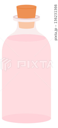 Bottle with wooden cork. Pink liquid container icon Bottle with wooden cork. Pink liquid container icon 136231366
