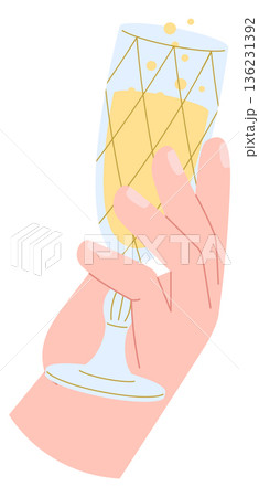 Sparkling wine glass toast. Hand hold drink 136231392