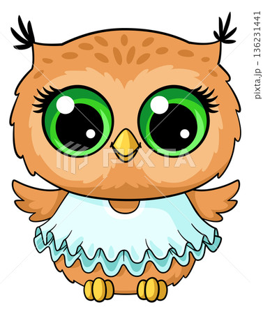 Owl in cute dress. Baby girl animal character 136231441