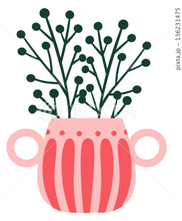 Winter botany pot. Decorative home clay vase 136231475