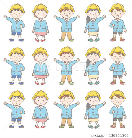 園服の子供たち スモック 全身 バリエーション 園服の子供たち スモック 全身 バリエーション 136231503