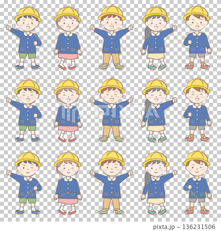 園服の子供たち　スモック　全身　バリエーション 136231506