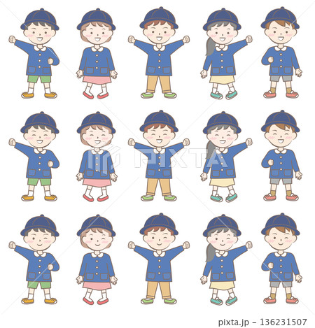 園服の子供たち　スモック　全身　バリエーション 136231507