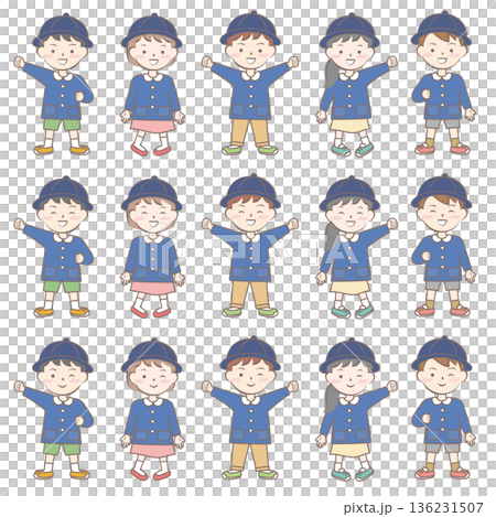 身穿校服、罩衫和全身服飾的兒童 身穿校服、罩衫和全身服飾的兒童 136231507