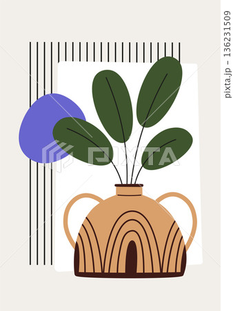 Contemporary artwork. Botanical pottery decoration poster template 136231509
