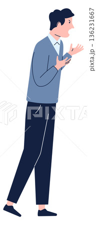 Hostile aggressive speaking character. Shouting loud man 136231667