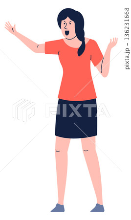 Shouting negative emotion. Angry woman color character Shouting negative emotion. Angry woman color character 136231668