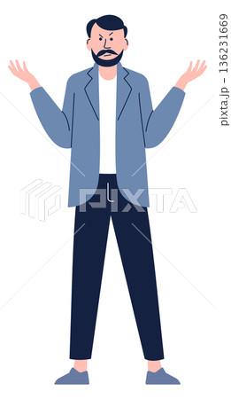 Irritated discontent grumpy character. Negative emotion expression Irritated discontent grumpy character. Negative emotion expression 136231669
