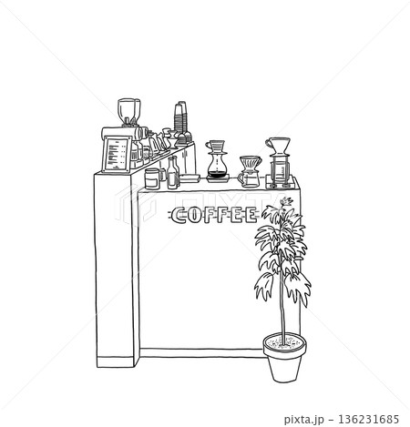 Small Cafe Coffee counter drink bar Hand drawn line art Illustration Small Cafe Coffee counter drink bar Hand drawn line art Illustration 136231685