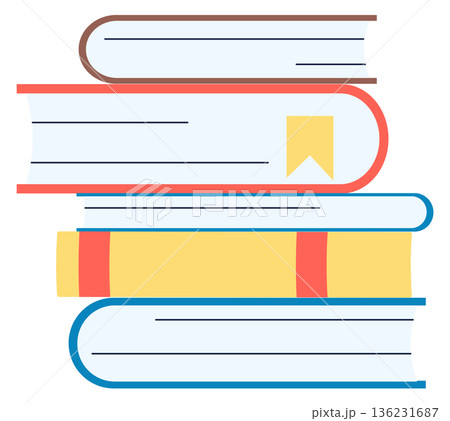 Book stack color icon. Dictionary and encyclopedias. Reading symbol 136231687