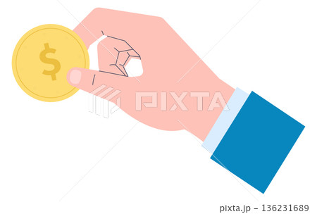 Hand hold dollar coin. Payment color icon 136231689