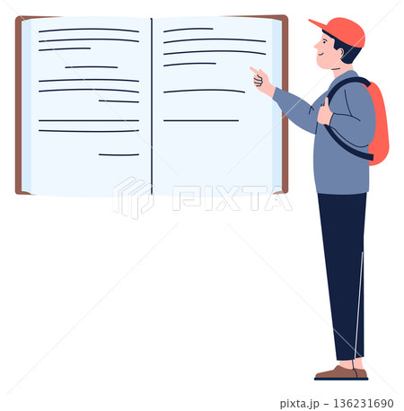 Student read book. Encyclopedia knowledge. Education symbol 136231690