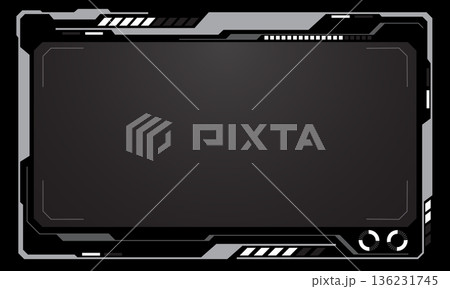 HUD frames grey user interface elements design modern technology futuristic control panel screen digital hologram window gaming menu touching cyber monitor set on black background vector 136231745