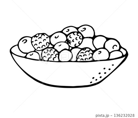 Hand drawn plate with berries illustration in simple doodle style for food design 136232028