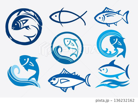 波　海　お魚ロゴマークセット 136232162