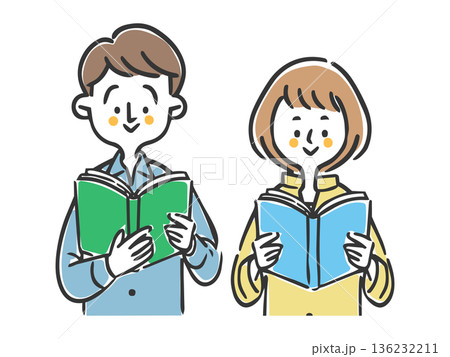 本を読んでいる夫婦 ベクター 本を読んでいる夫婦 ベクター 136232211