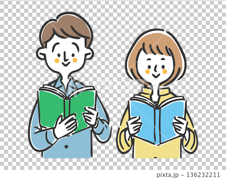 本を読んでいる夫婦 ベクター 本を読んでいる夫婦 ベクター 136232211