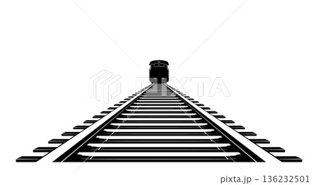 Black silhouette of a railway with a train, without background. Black silhouette of a railway with a train, without background. 136232501