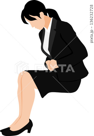 就活の面接に緊張している女性のイラスト 就活の面接に緊張している女性のイラスト 136232728