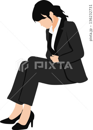 就活の面接に緊張している女性のイラスト 就活の面接に緊張している女性のイラスト 136232731