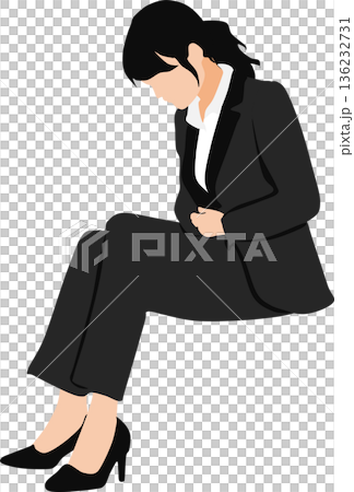 就活の面接に緊張している女性のイラスト 就活の面接に緊張している女性のイラスト 136232731