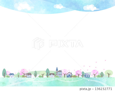 桜が咲く春の風景イラスト. 136232771