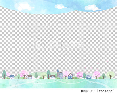 桜が咲く春の風景イラスト. 136232771