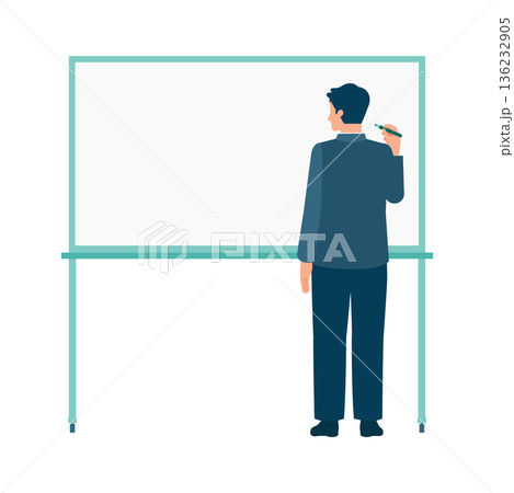 ホワイトボードに書き込む男性の全身後ろ姿イラスト 解説や思考整理の表現に 136232905