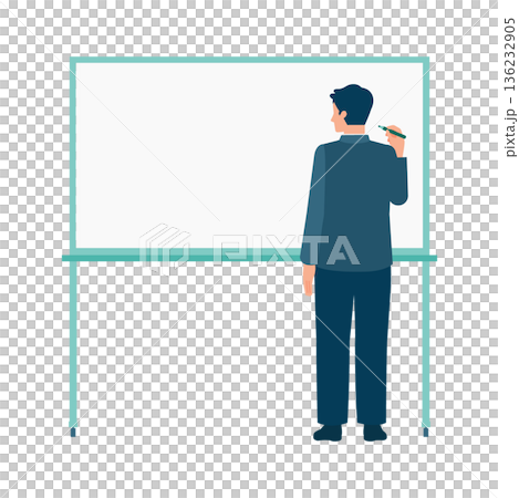 一幅描繪男子在白板上書寫的全身插圖。非常適合用來解釋和整理思路。 136232905