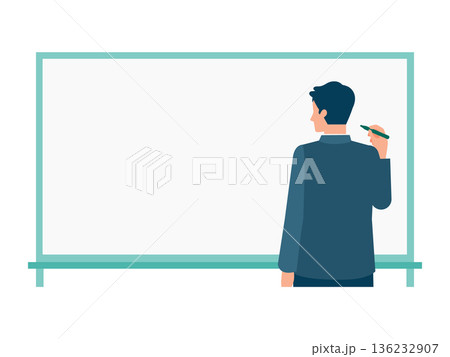 ホワイトボードに書き込む男性の上半身後ろ姿イラスト チュートリアル用 136232907
