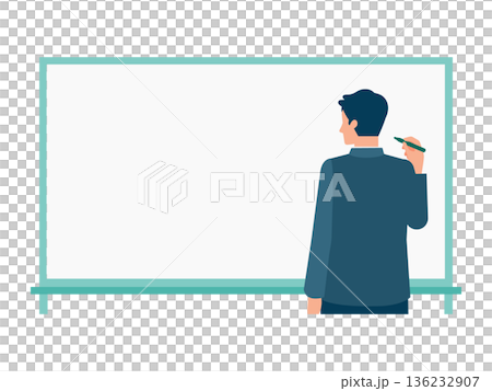 用於教程的插圖，描繪了一名男子背對著白板書寫的上半身。 136232907