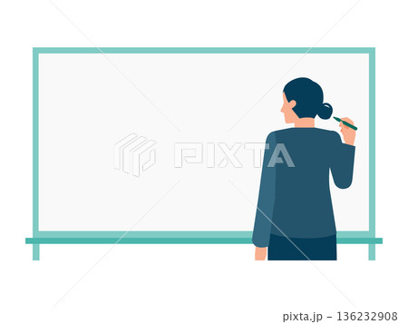 ホワイトボードに書き込む女性の上半身後ろ姿イラスト 教材や動画向け 136232908