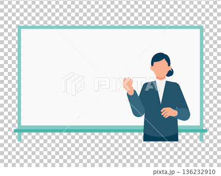 圖解：一位女士指著白板進行講解。用於說明文字內容。 136232910