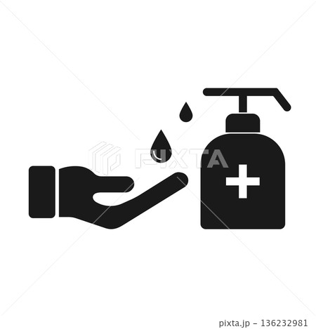 Hand washing icon, hand disinfection sign 136232981