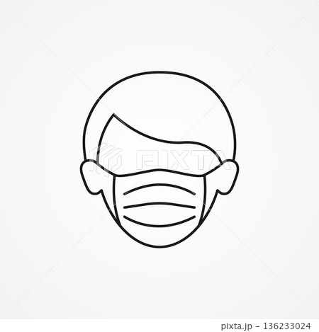 Black line Man face in a medical protective mask icon isolated on white background.Vector Illustration Black line Man face in a medical protective mask icon isolated on white background.Vector Illustration 136233024