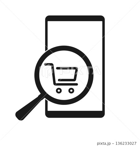 Glass searching for shoping on smart phone. Online shoping icon. 136233027