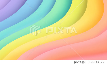 虹色の曲線が重なり合うポップで立体的な背景素材 136233127