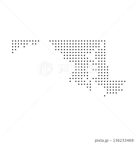 Maryland, state of United States, USA. Black dot silhouette map for infographic, graphs, business reports or technology design. Vector illustration on white background Maryland, state of United States, USA. Black dot silhouette map for infographic, graphs, business reports or technology design. Vector illustration on white background 136233469