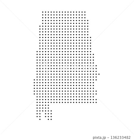 Alabama, state of United States, USA. Black dot silhouette map for infographic, graphs, business reports or technology design. Vector illustration on white background 136233482