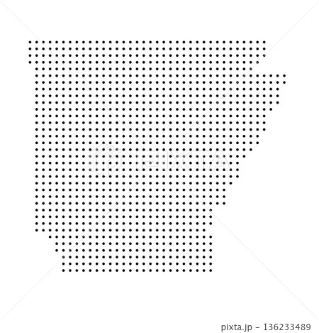 Arkansas, state of United States, USA. Black dot silhouette map for infographic, graphs, business reports or technology design. Vector illustration on white background 136233489