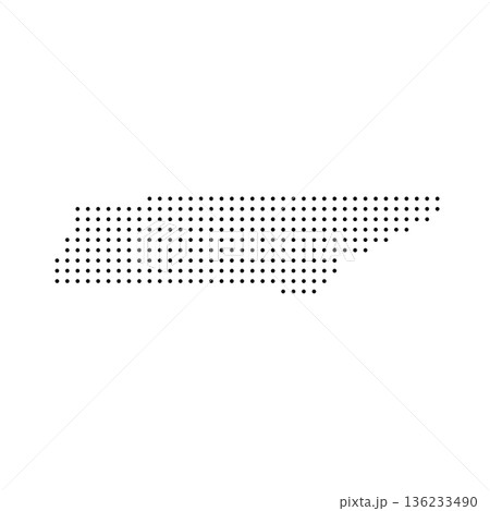 Tennessee, state of United States, USA. Black dot silhouette map for infographic, graphs, business reports or technology design. Vector illustration on white background 136233490