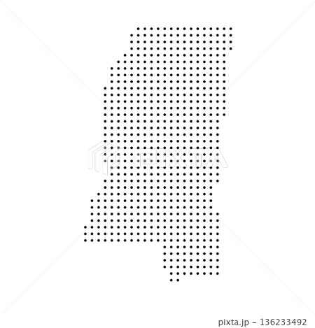 Mississippi, state of United States, USA. Black dot silhouette map for infographic, graphs, business reports or technology design. Vector illustration on white background 136233492