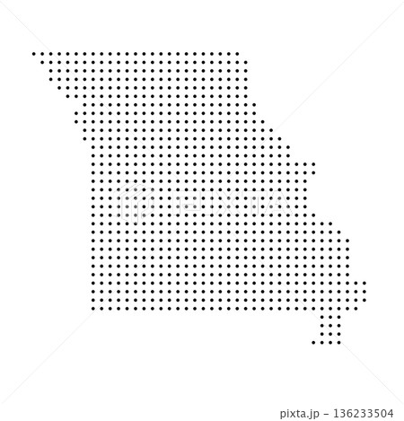 Missouri, state of United States, USA. Black dot silhouette map for infographic, graphs, business reports or technology design. Vector illustration on white background 136233504