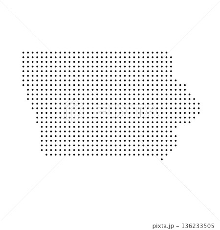 Iowa, state of United States, USA. Black dot silhouette map for infographic, graphs, business reports or technology design. Vector illustration on white background 136233505