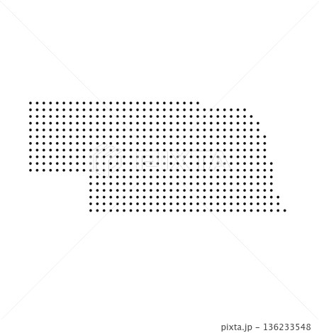 Nebraska, state of United States, USA. Black dot silhouette map for infographic, graphs, business reports or technology design. Vector illustration on white background 136233548