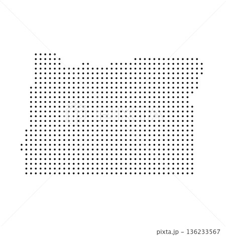 Oregon, state of United States, USA. Black dot silhouette map for infographic, graphs, business reports or technology design. Vector illustration on white background Oregon, state of United States, USA. Black dot silhouette map for infographic, graphs, business reports or technology design. Vector illustration on white background 136233567